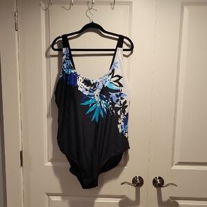 Floral Black and Blue  One Piece Swimsuit